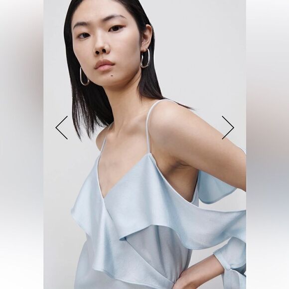 Jonathan Simkhai The Diane Satin Off Shoulder Top in Light Sky. XS NWT - Picture 5 of 12